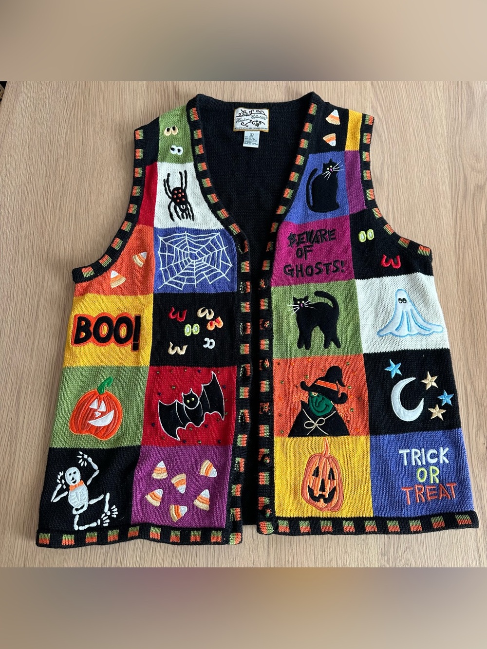 Vintage Halloween 2000s Sweater Vest Patchwork Large